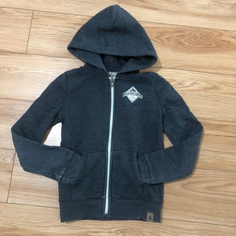 Beaver Canoe Full Zip Hoodie Kids MEDIUM Sweatshirt Gray Boys Logo EUC